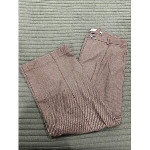 Vince Houndstooth Pleat Front Trousers Wool Blend Pant Camel Black Size 12